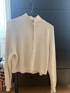 American Eagle Outfitters Cream Half-Zip Ribbed Sweater